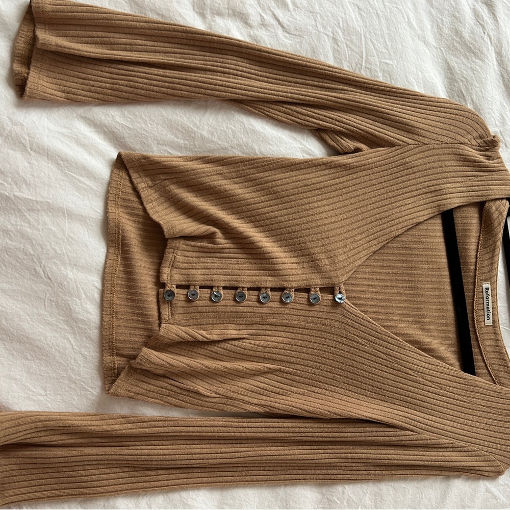 Zara Ribbed Button-Up Cardigan - Brown